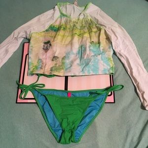 V.S. bikini set w/2 rash guards & white bottom